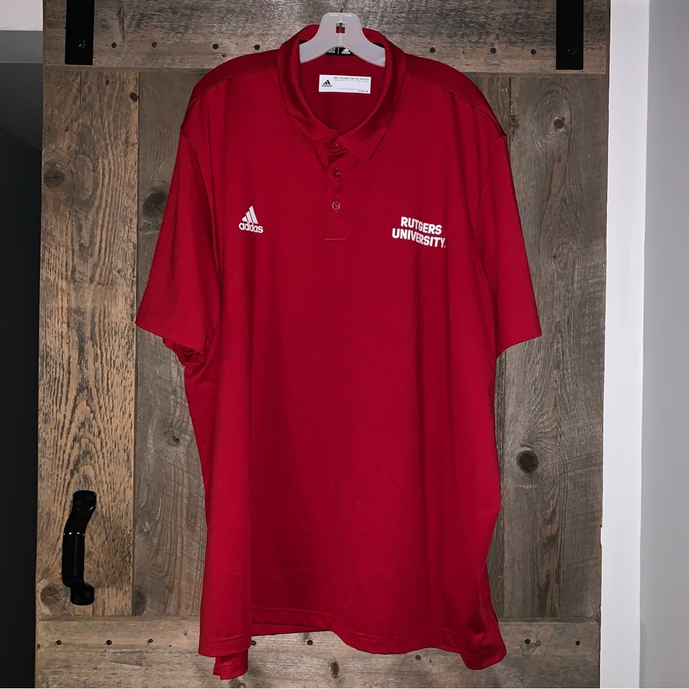 Men’s 3XL ADIDAS CLIMALITE Red RUTGERS UNIVERSITY Athletic Polo Shirt NWOTS 3X